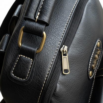 Cotton Road Backpack: BLACK PU Leather Vintage Style Backpack BACK TOP
