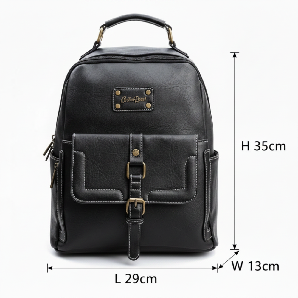 Cotton Road Backpack: BLACK PU Leather Vintage Style Backpack SIZE