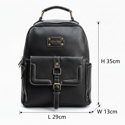Cotton Road Backpack: BLACK PU Leather Vintage Style Backpack SIZE