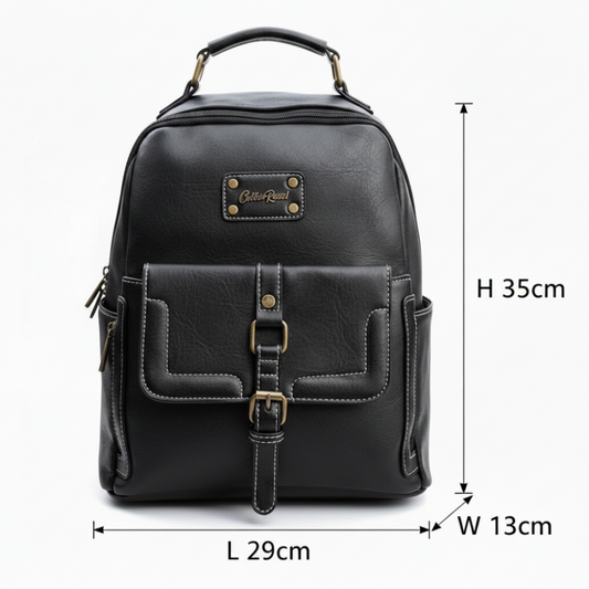 Cotton Road Backpack: BLACK PU Leather Vintage Style Backpack SIZE