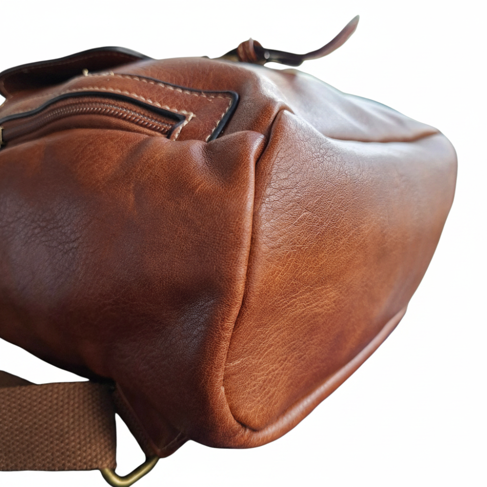 Cotton Road Backpack: BROWN PU Leather Vintage Style Backpack bottom