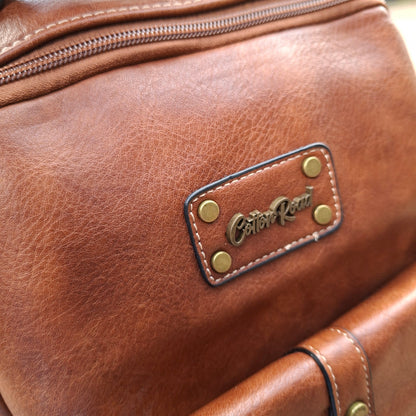 Cotton Road Backpack: BROWN PU Leather Vintage Style Backpack branded