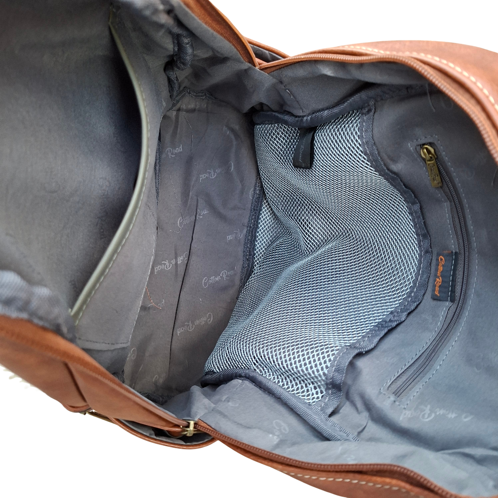 Cotton Road Backpack: BROWN PU Leather Vintage Style Backpack inside