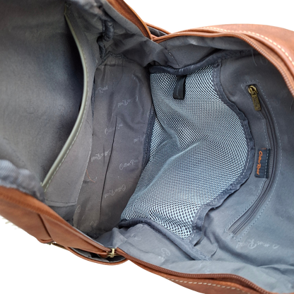 Cotton Road Backpack: BROWN PU Leather Vintage Style Backpack inside