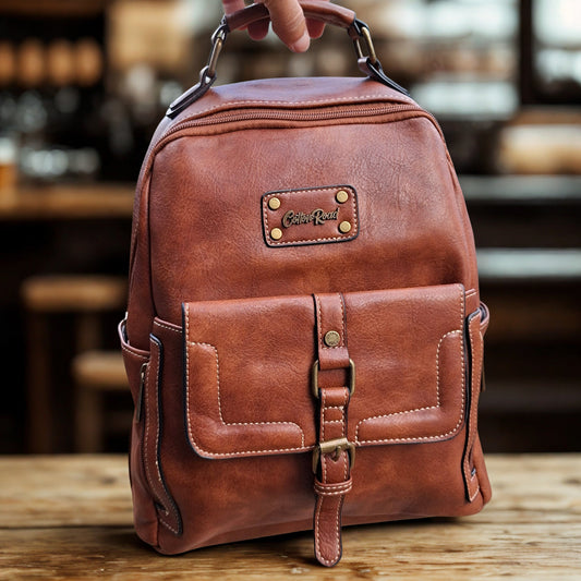 Cotton Road Backpack: BROWN PU Leather Vintage Style Backpack lifesyle