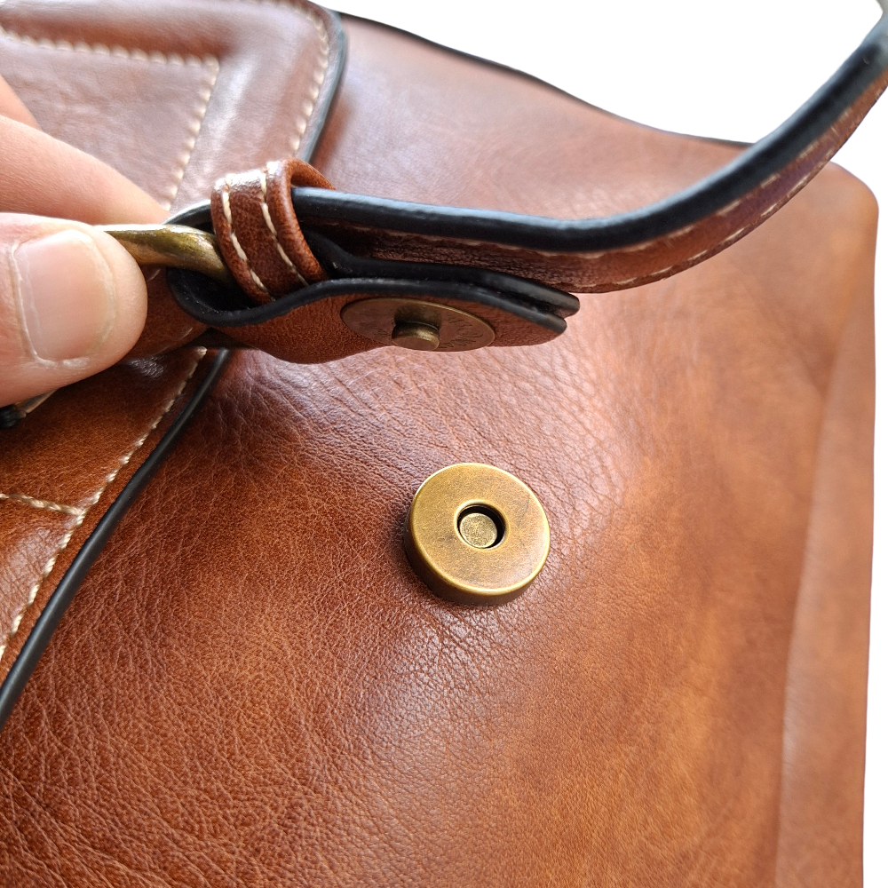 Cotton Road Backpack: BROWN PU Leather Vintage Style Backpack magnetic clip
