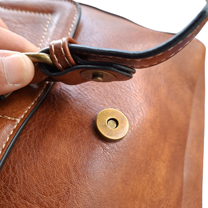 Cotton Road Backpack: BROWN PU Leather Vintage Style Backpack magnetic clip