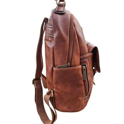 Cotton Road Backpack: BROWN PU Leather Vintage Style Backpack side