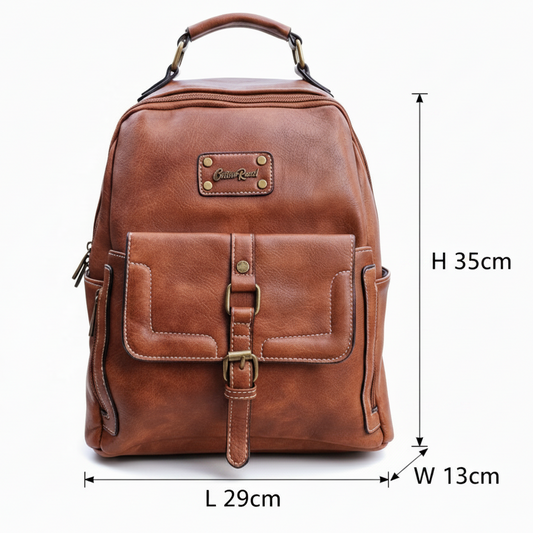Cotton Road Backpack: BROWN PU Leather Vintage Style Backpack size