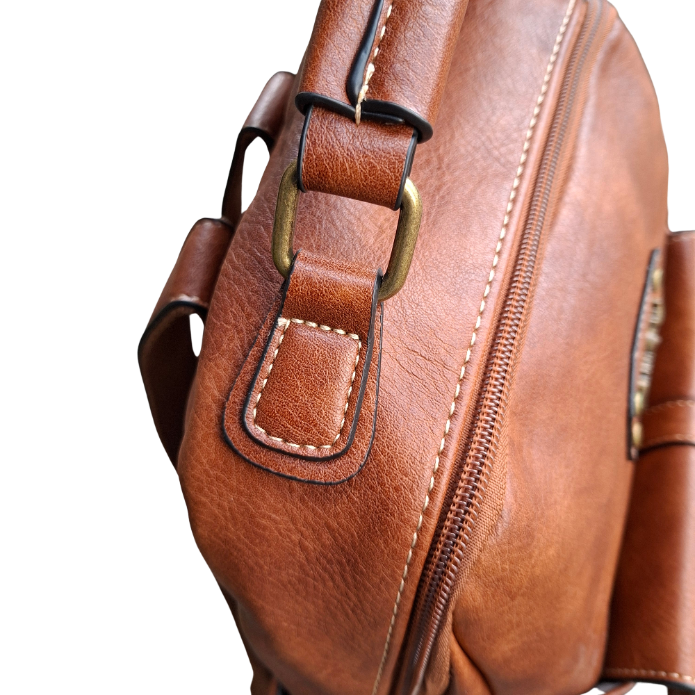 Cotton Road Backpack: BROWN PU Leather Vintage Style Backpack top