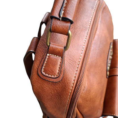 Cotton Road Backpack: BROWN PU Leather Vintage Style Backpack top