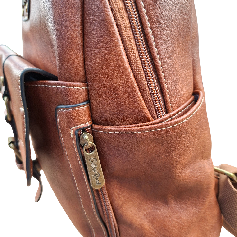 Cotton Road Backpack: BROWN PU Leather Vintage Style Backpack zoom