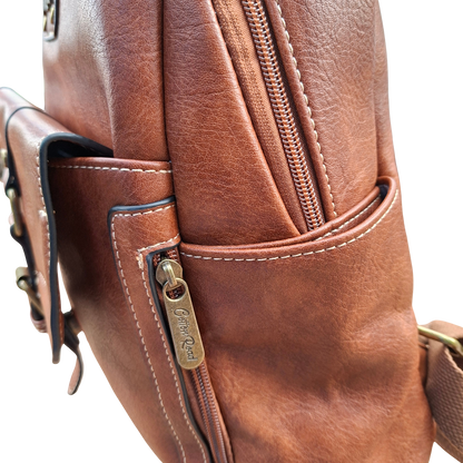 Cotton Road Backpack: BROWN PU Leather Vintage Style Backpack zoom