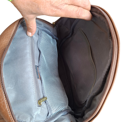 Cotton Road Backpack: BROWN PU Leather with LEOPARD Print OPEN 