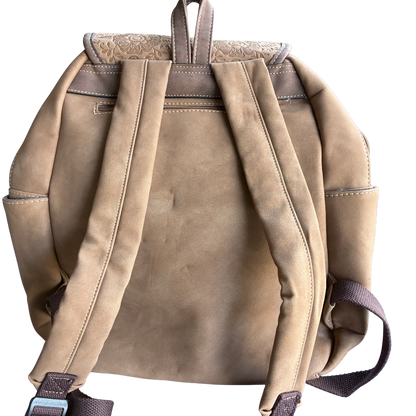Cotton Road Backpack: BROWN Suede-Style PU Leather with Embossed Print BACK