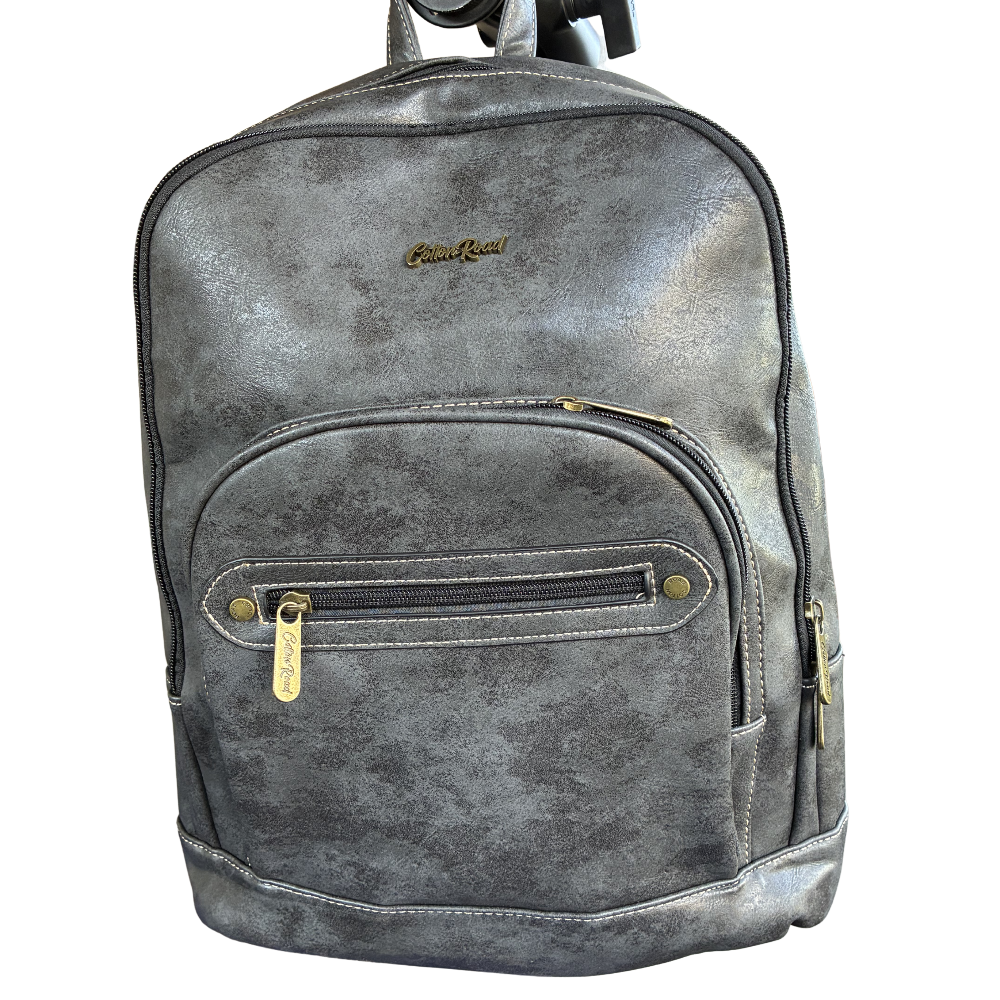 Cotton Road Backpack: CHARCOAL BLACK PU Leather Laptop Backpack