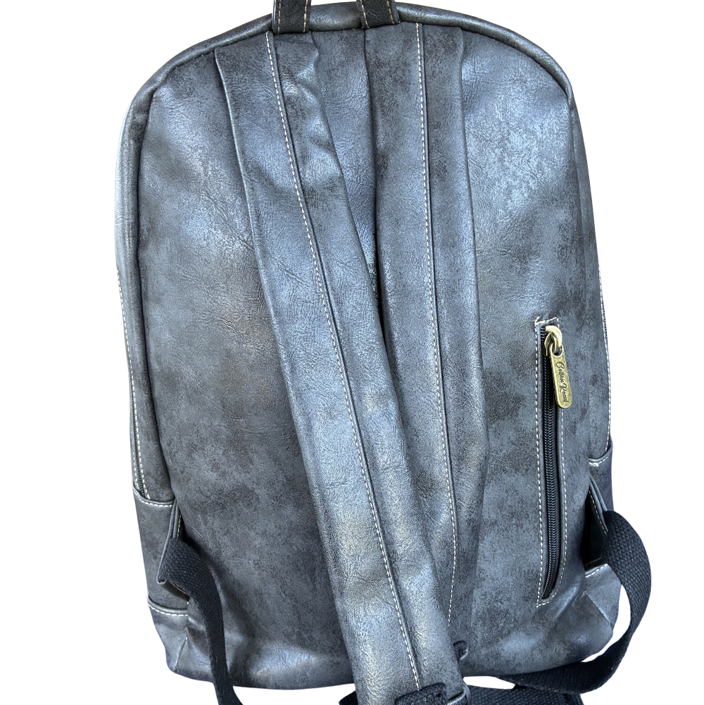 Cotton Road Backpack: CHARCOAL BLACK PU Leather Laptop Backpack BACK