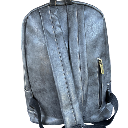 Cotton Road Backpack: CHARCOAL BLACK PU Leather Laptop Backpack BACK