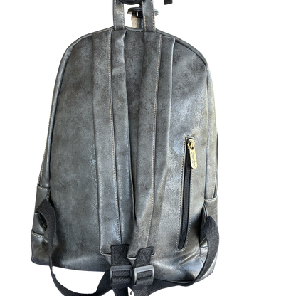 Cotton Road Backpack: CHARCOAL BLACK PU Leather Laptop Backpack BACKSTRAP ZOOM