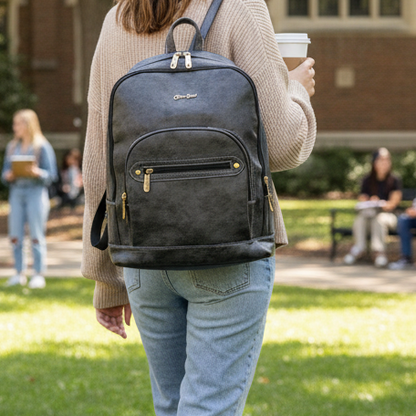 Cotton Road Backpack: CHARCOAL BLACK PU Leather Laptop Backpack LIFESTYLE