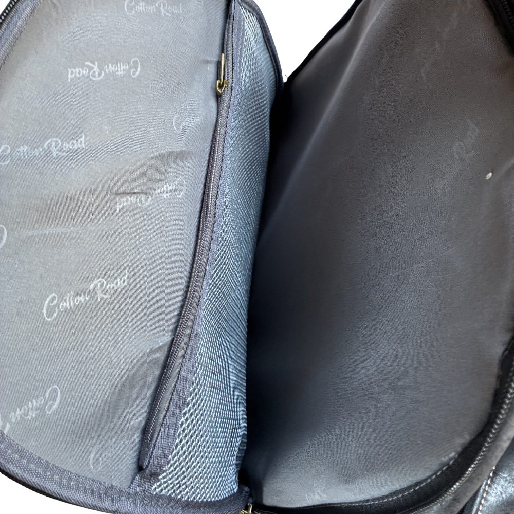 Cotton Road Backpack: CHARCOAL BLACK PU Leather Laptop Backpack SECOND POCKET ZOOM
