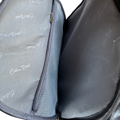 Cotton Road Backpack: CHARCOAL BLACK PU Leather Laptop Backpack SECOND POCKET ZOOM