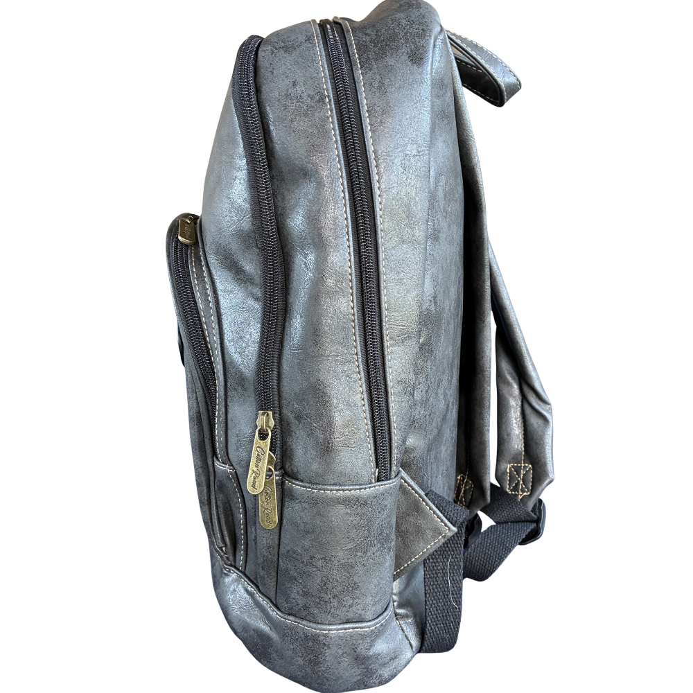 Cotton Road Backpack: CHARCOAL BLACK PU Leather Laptop Backpack SIDE