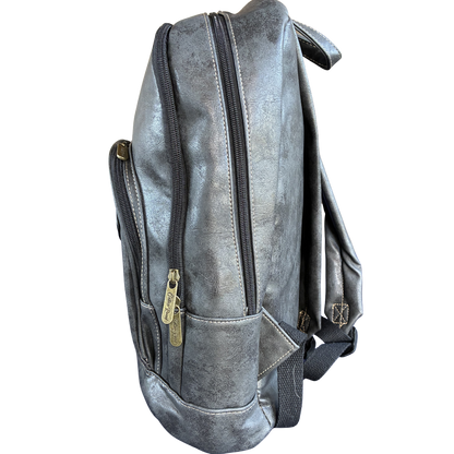 Cotton Road Backpack: CHARCOAL BLACK PU Leather Laptop Backpack SIDE