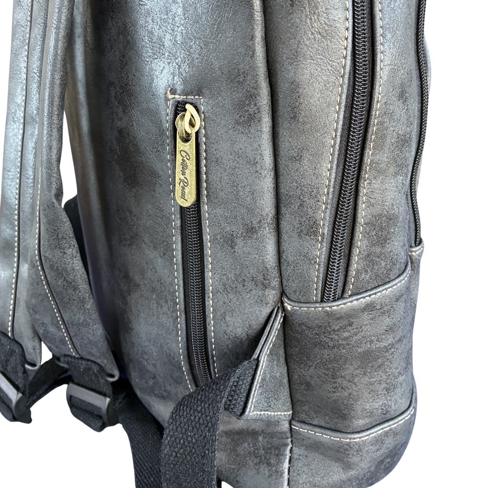Cotton Road Backpack: CHARCOAL BLACK PU Leather Laptop Backpack SIDE ZOOM