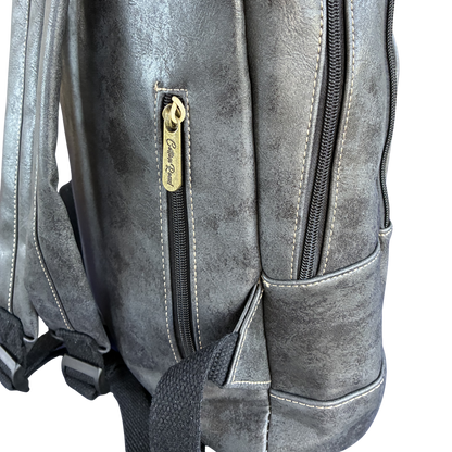 Cotton Road Backpack: CHARCOAL BLACK PU Leather Laptop Backpack SIDE ZOOM