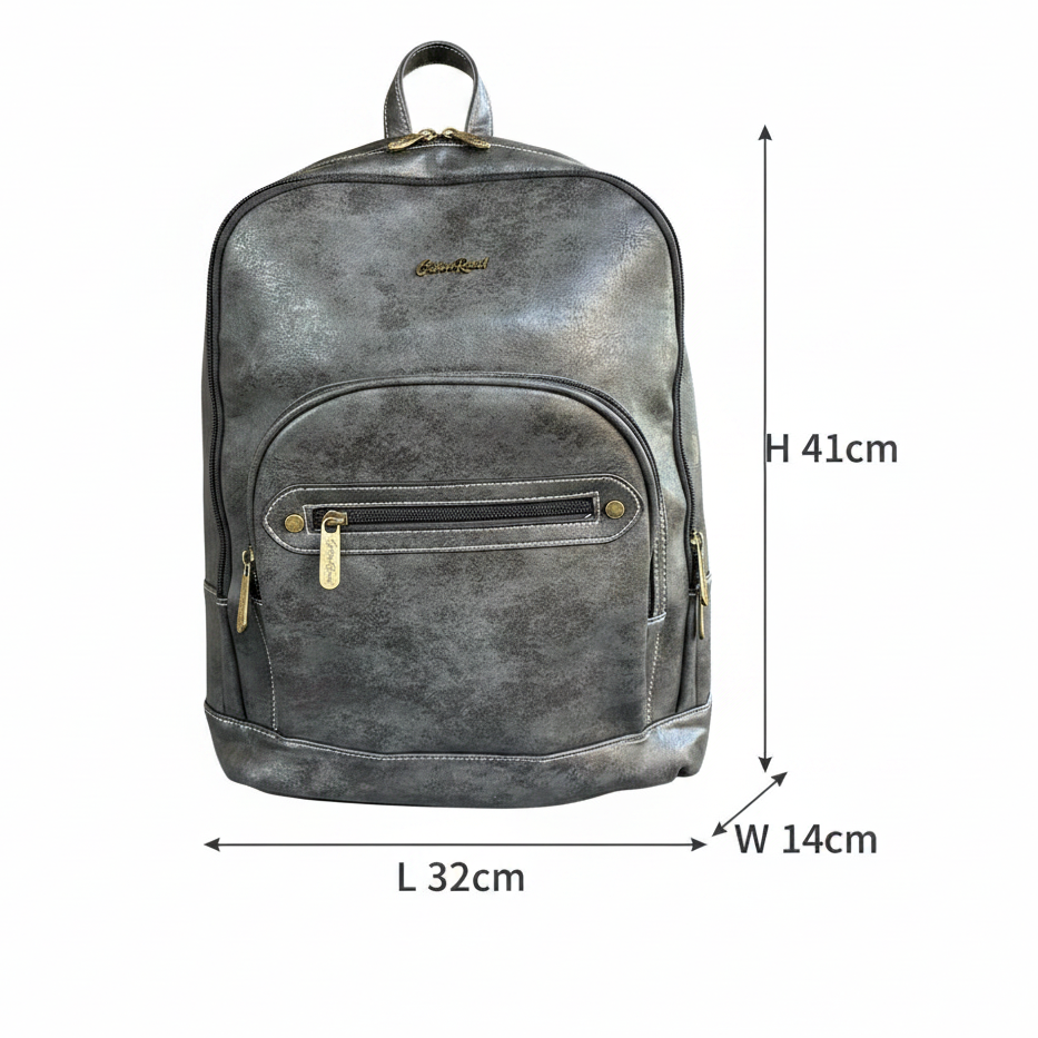 Cotton Road Backpack: CHARCOAL BLACK PU Leather Laptop Backpack SIZE