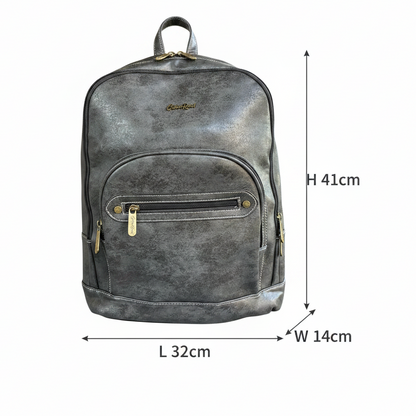 Cotton Road Backpack: CHARCOAL BLACK PU Leather Laptop Backpack SIZE