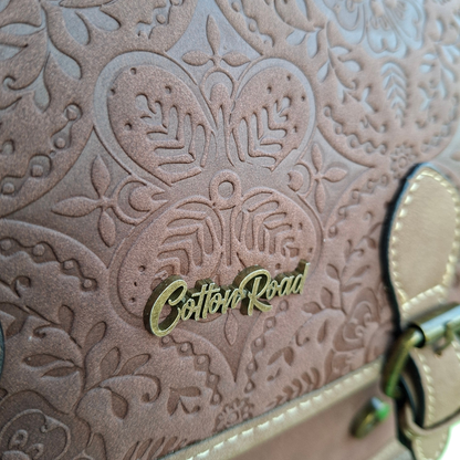 Cotton Road Backpack: COFFEE BROWN Suede-Style PU Leather with Embossed Print ZOOM