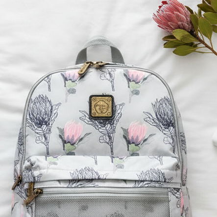 Cotton Road Backpack: GREY BLUE PROTEA Padded Canvas Laptop Bag ZOOM