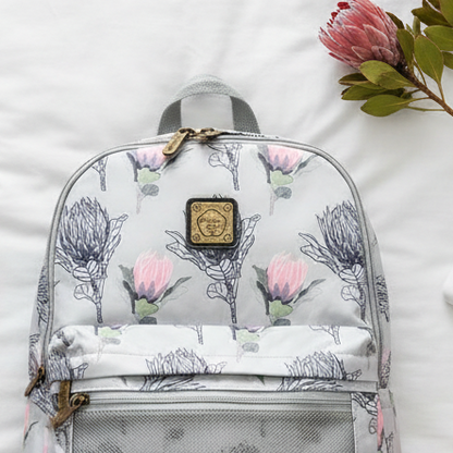 Cotton Road Backpack: GREY BLUE PROTEA Padded Canvas Laptop Bag ZOOM