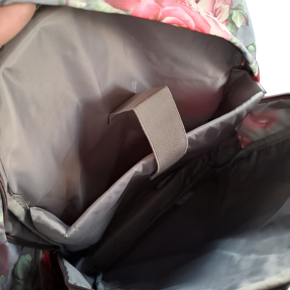 Cotton Road Backpack: GREY Canvas Backpack with PINK ROSES INNER LAPTOP POCKET