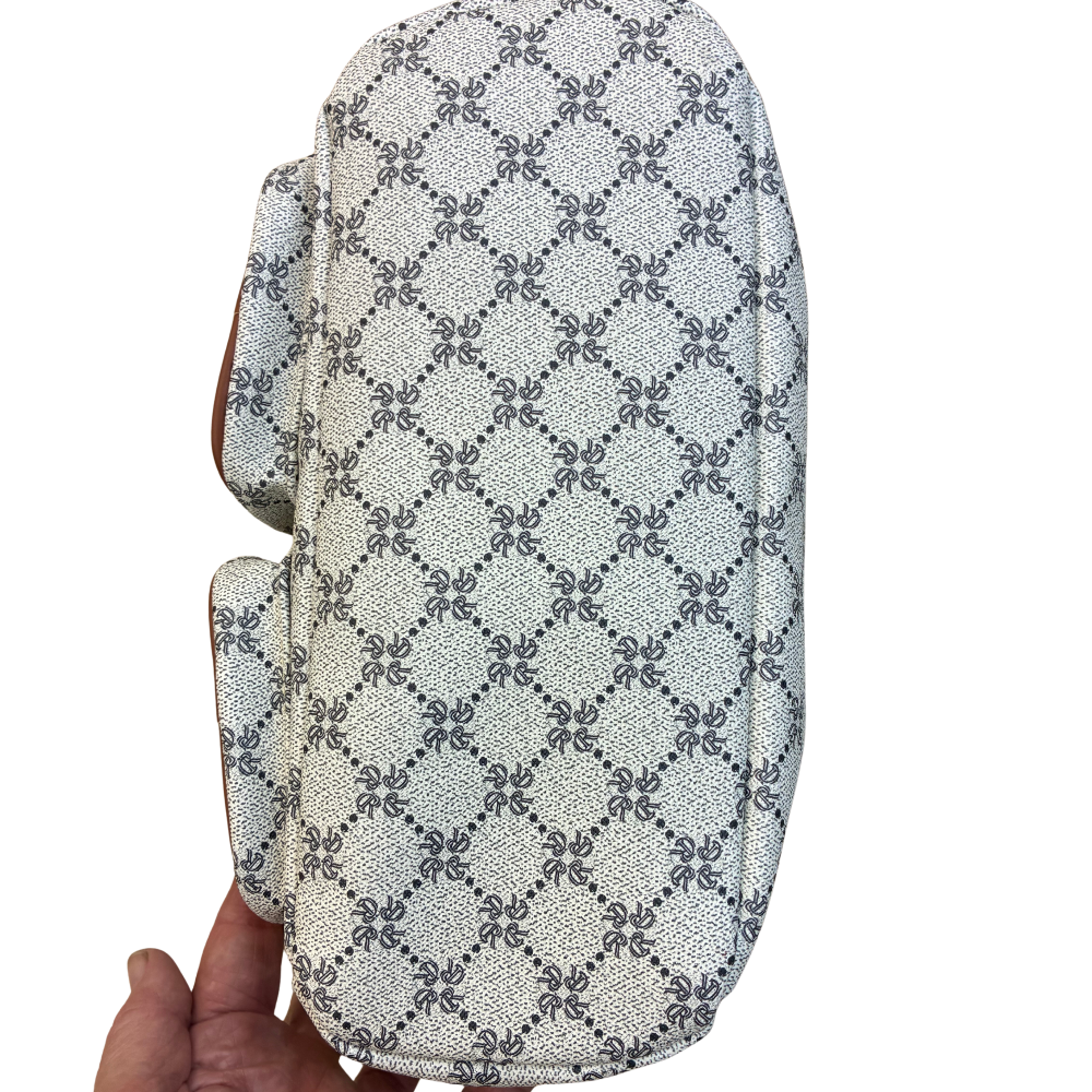Cotton Road Backpack: Ivory beige PVC with Brown PU Leather trim and detailing BOTTOM VIEW