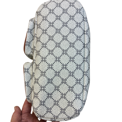 Cotton Road Backpack: Ivory beige PVC with Brown PU Leather trim and detailing BOTTOM VIEW