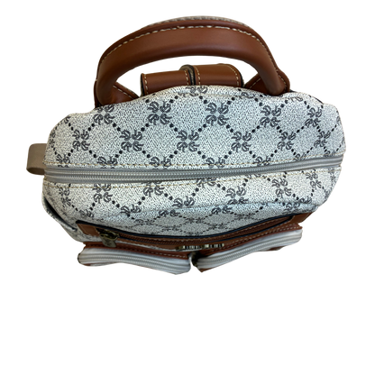 Cotton Road Backpack: Ivory beige PVC with Brown PU Leather trim and detailing ZOOM TOP VIEW