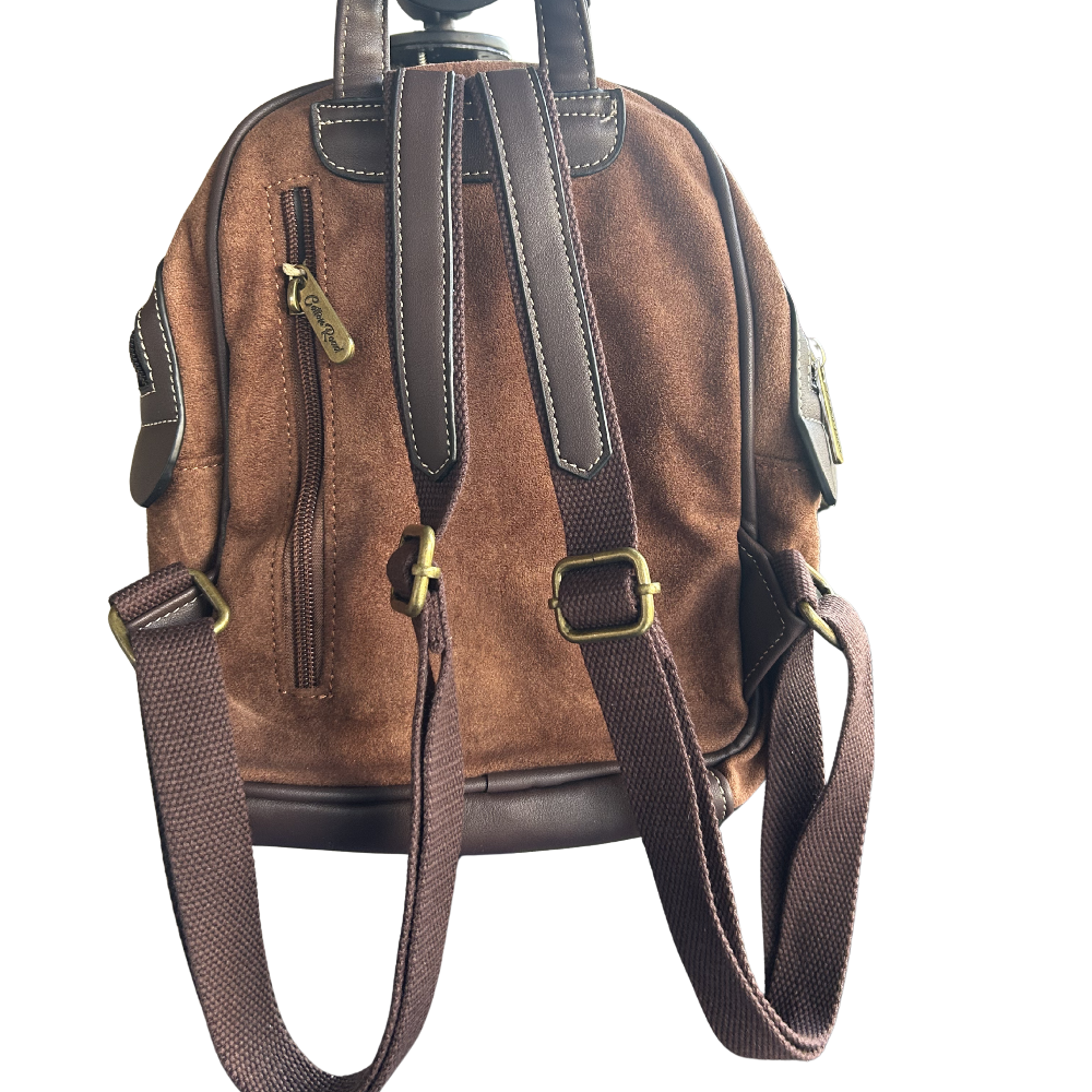 Cotton Road Backpack: LIGHT COFFEE Matte Suede PU Leather Mini Backpack back straps