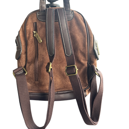 Cotton Road Backpack: LIGHT COFFEE Matte Suede PU Leather Mini Backpack back straps