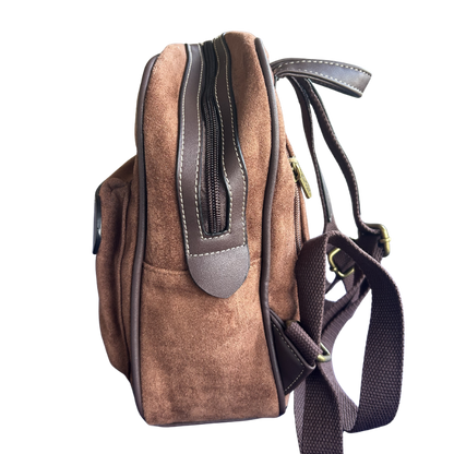 Cotton Road Backpack: LIGHT COFFEE Matte Suede PU Leather Mini Backpack side view