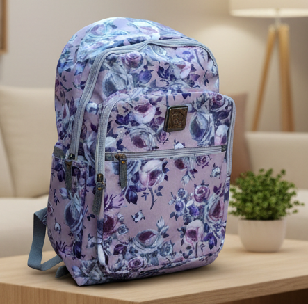 Cotton Road Backpack: LILAC PVC 15.6" Laptop Backpack with Floral Print LIFESTYLE