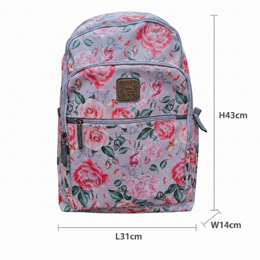 Cotton Road Backpack: PINK PVC 15.6" Laptop Backpack with Rose Print SIZE