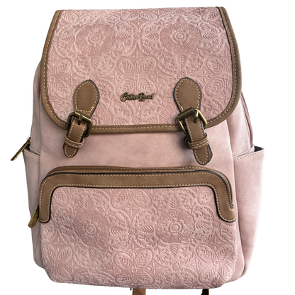 Cotton Road Backpack: PINK Suede-Style PU Leather with Embossed Print