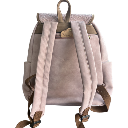 Cotton Road Backpack: PINK Suede-Style PU Leather with Embossed Print BACK