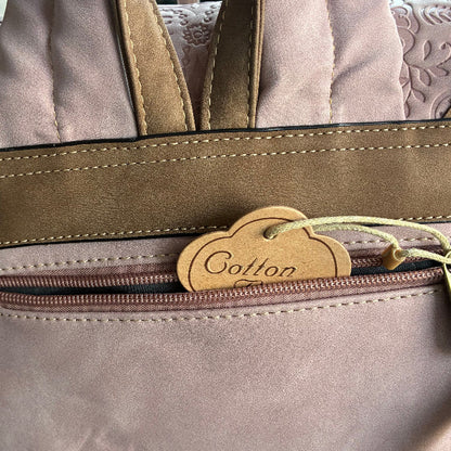 Cotton Road Backpack: PINK Suede-Style PU Leather with Embossed Print BACK POCKET 