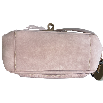 Cotton Road Backpack: PINK Suede-Style PU Leather with Embossed Print BOTTOM