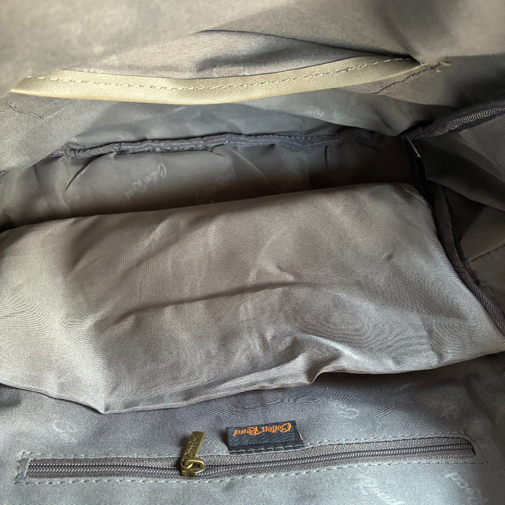Cotton Road Backpack: PINK Suede-Style PU Leather with Embossed Print INNER VIEW