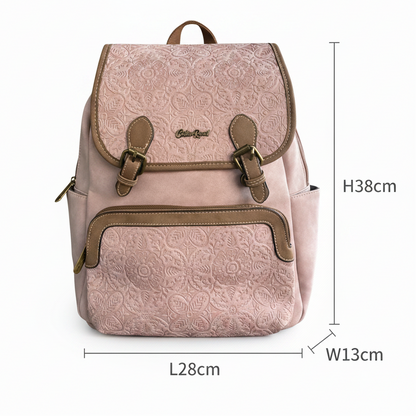 Cotton Road Backpack: PINK Suede-Style PU Leather with Embossed Print SIZE